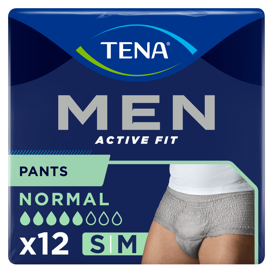 TENA Men Active Fit Pants Normal – Incontinence Pants for Men, Medium Urine Leakage, Triple Protection Against Leaks, Odour &amp; Moisture, Comfortable Underwear-Like Fit - S/M, Pack of 12