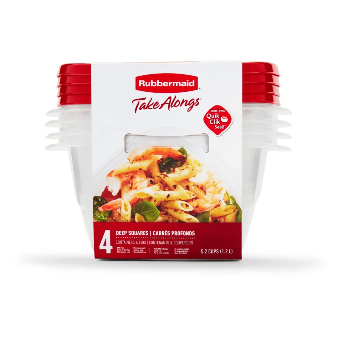 Rubbermaid TakeAlongs 5.2-Cup Deep Square Food Storage Containers, Ruby Red, 4 pack