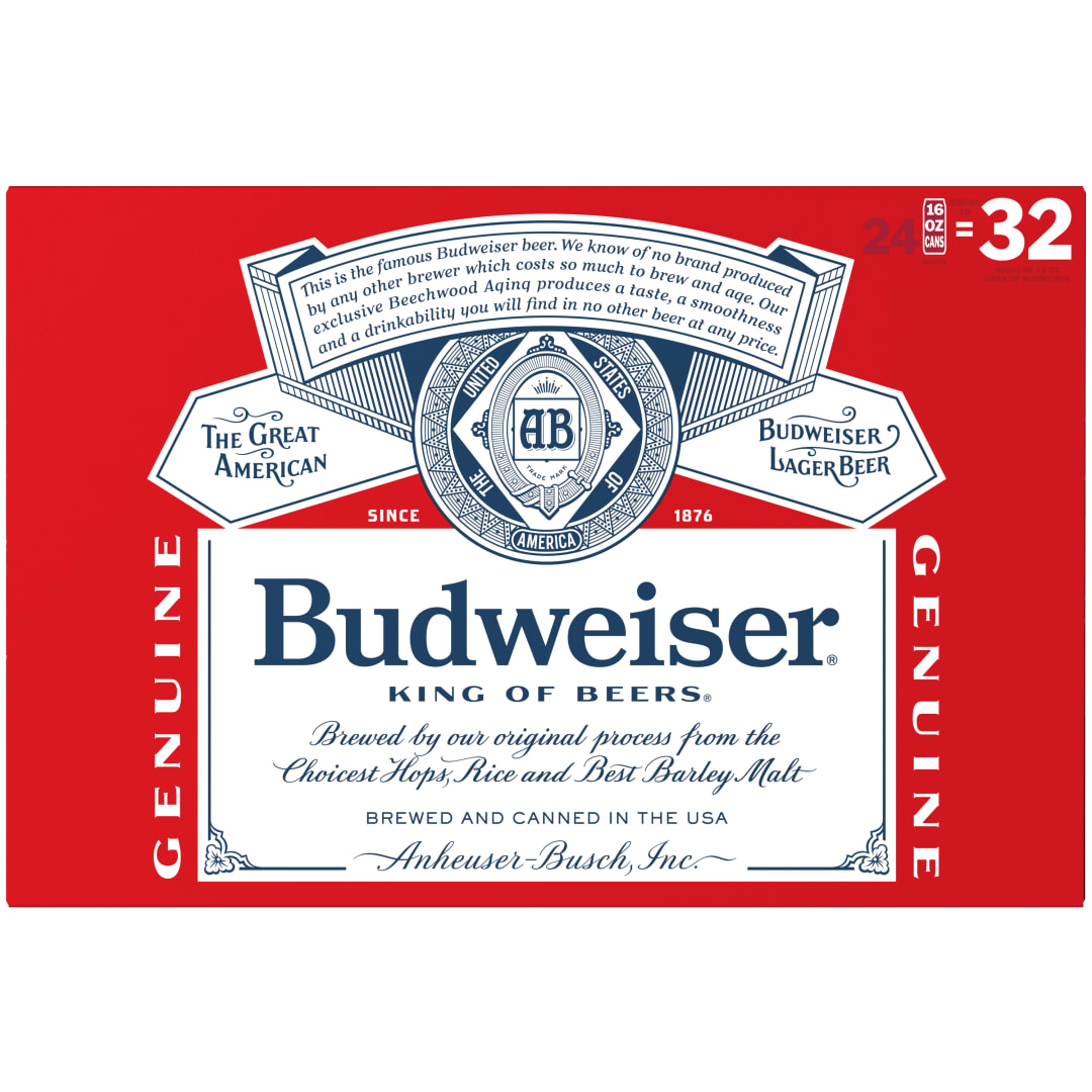 Budweiser American Lager Beer 24 Pack, 16 fl oz Can