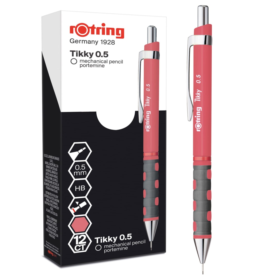 rOtring Tikky Pastel Mechanical Pencils | HB 0.5 mm | Tea Rose | with Comfort Rubber Grips | 12 Count
