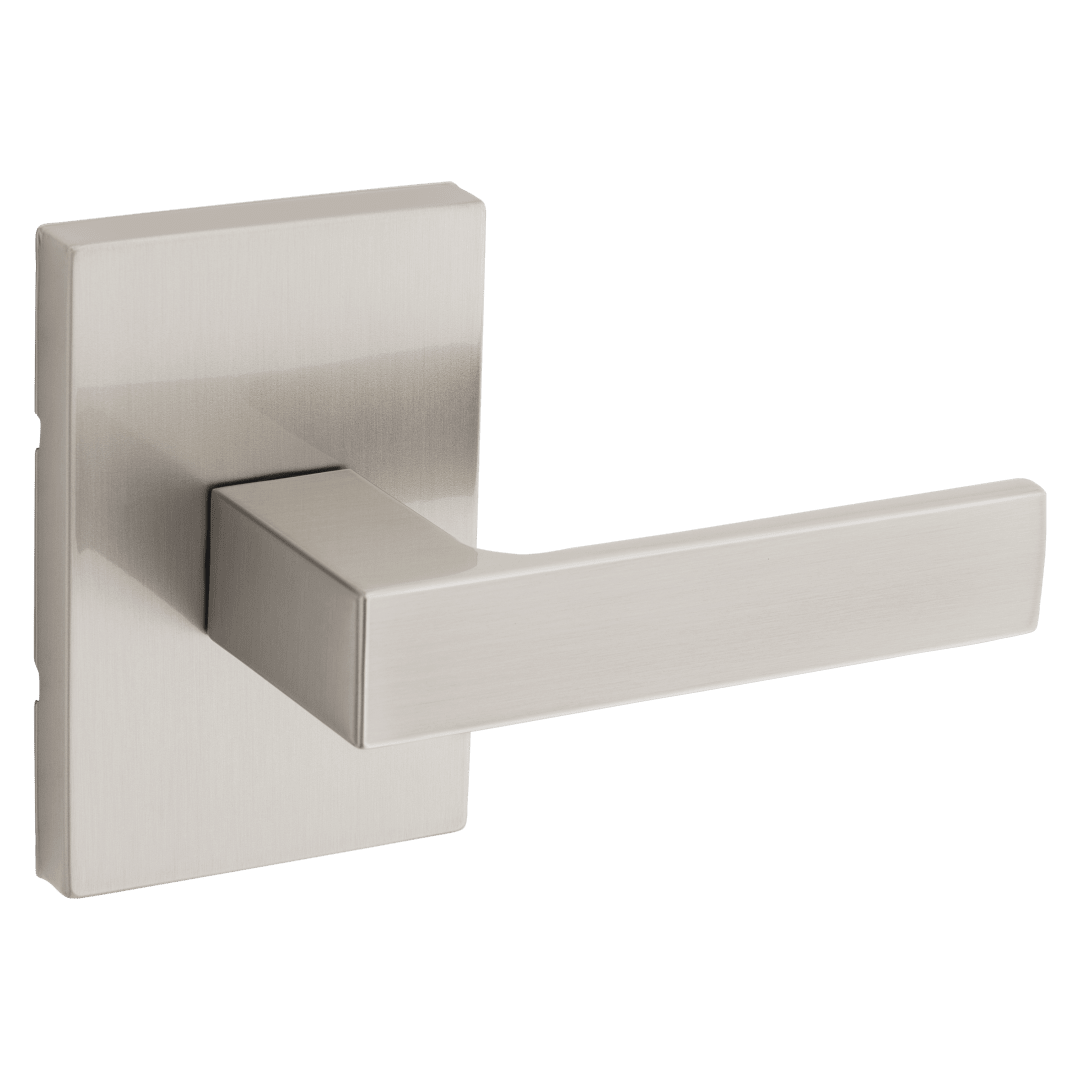 Singapore Hall/Closet Lever w/ Rectangular Rose in Satin Nickel