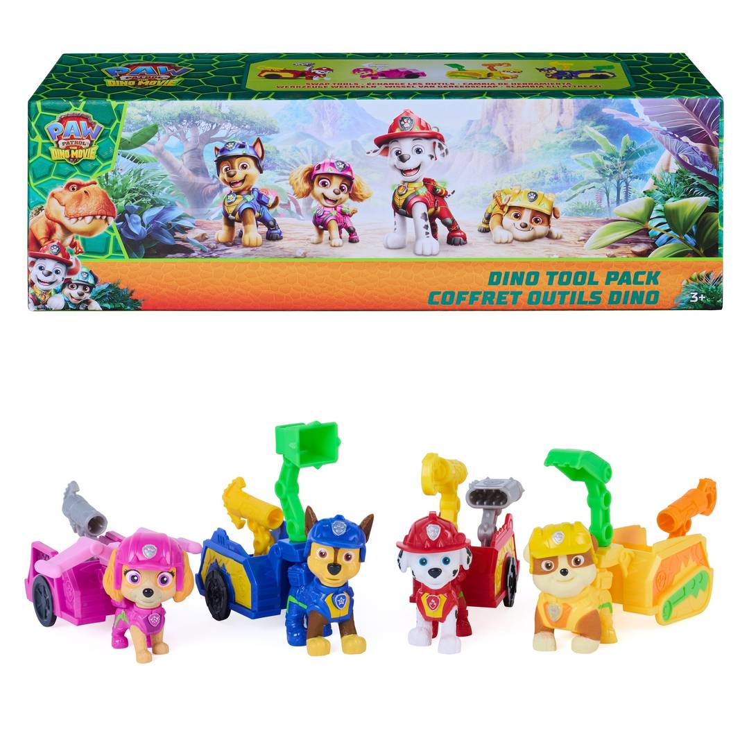 PAW Patrol: The Dino Movie Dino Tool Pack, 16-Piece Set with 4 Figures