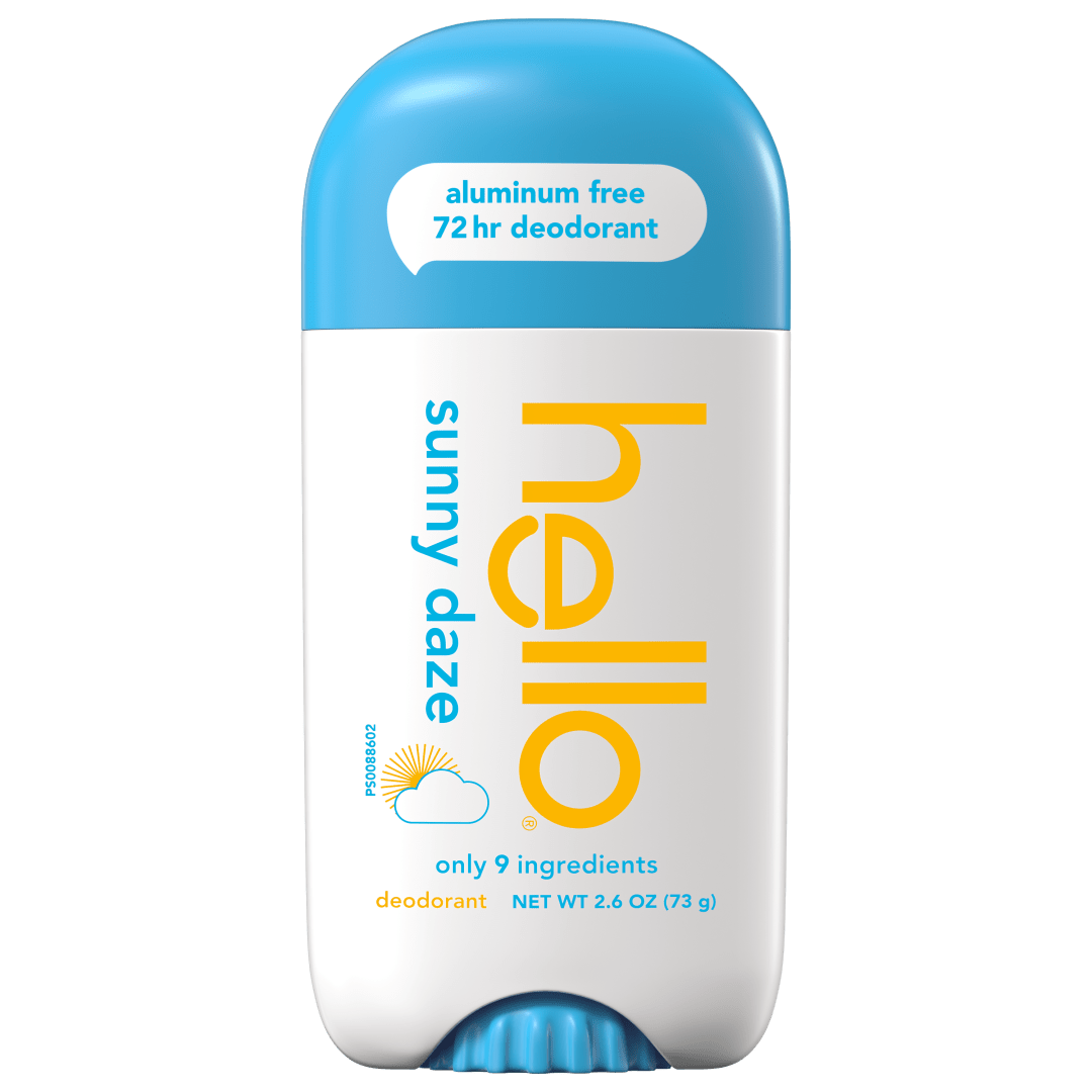 hello Sunny Daze Aluminum Free Deodorant for Women and Men, 72-Hour Deodorant, Only 9 Ingredients, Baking Soda Free, Enriched with Shea Butter, Vegan, 2.6 oz Stick Deodorant