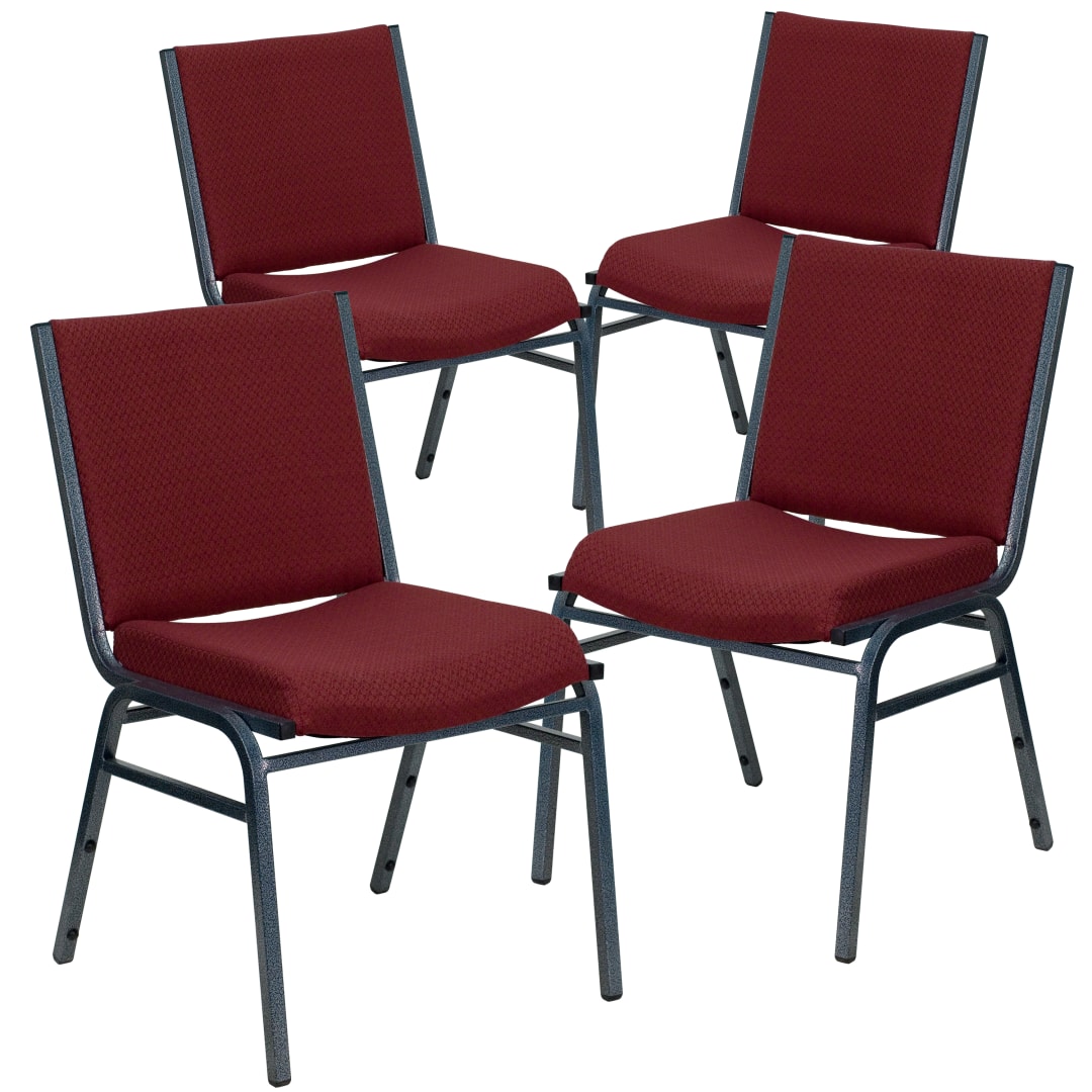 4 Pack HERCULES Series Heavy Duty Burgundy Patterned Fabric Stack Chair
