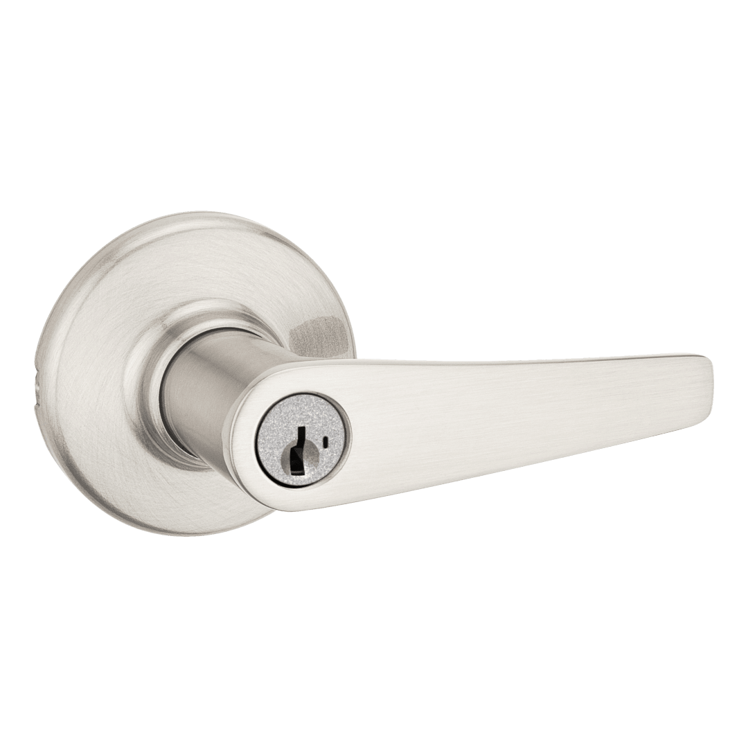 Delta Round Keyed Entry Lever in Satin Nickel featuring SmartKey Security