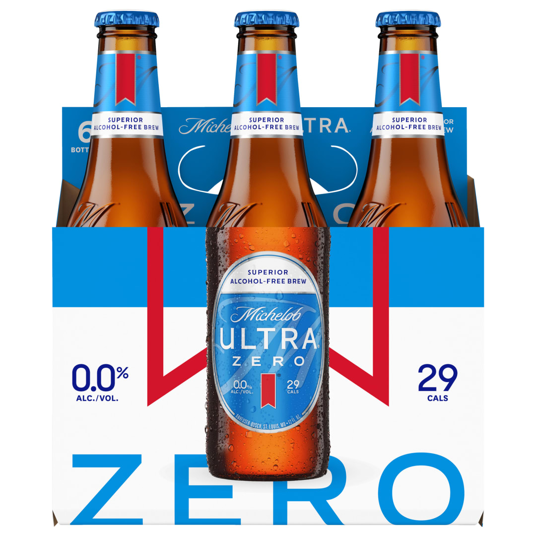 Michelob ULTRA ZERO Non-Alcoholic American Lager Beer, 6 Pack 12 fl oz Glass Bottles