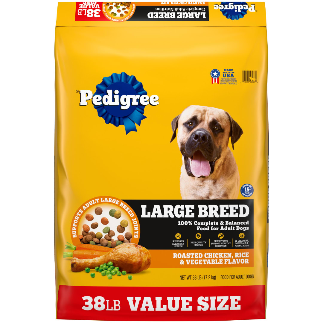Pedigree Large Breed, Roasted Chicken, Rice and Vegetable Flavor Dry Dog Food, 38 lb Bag