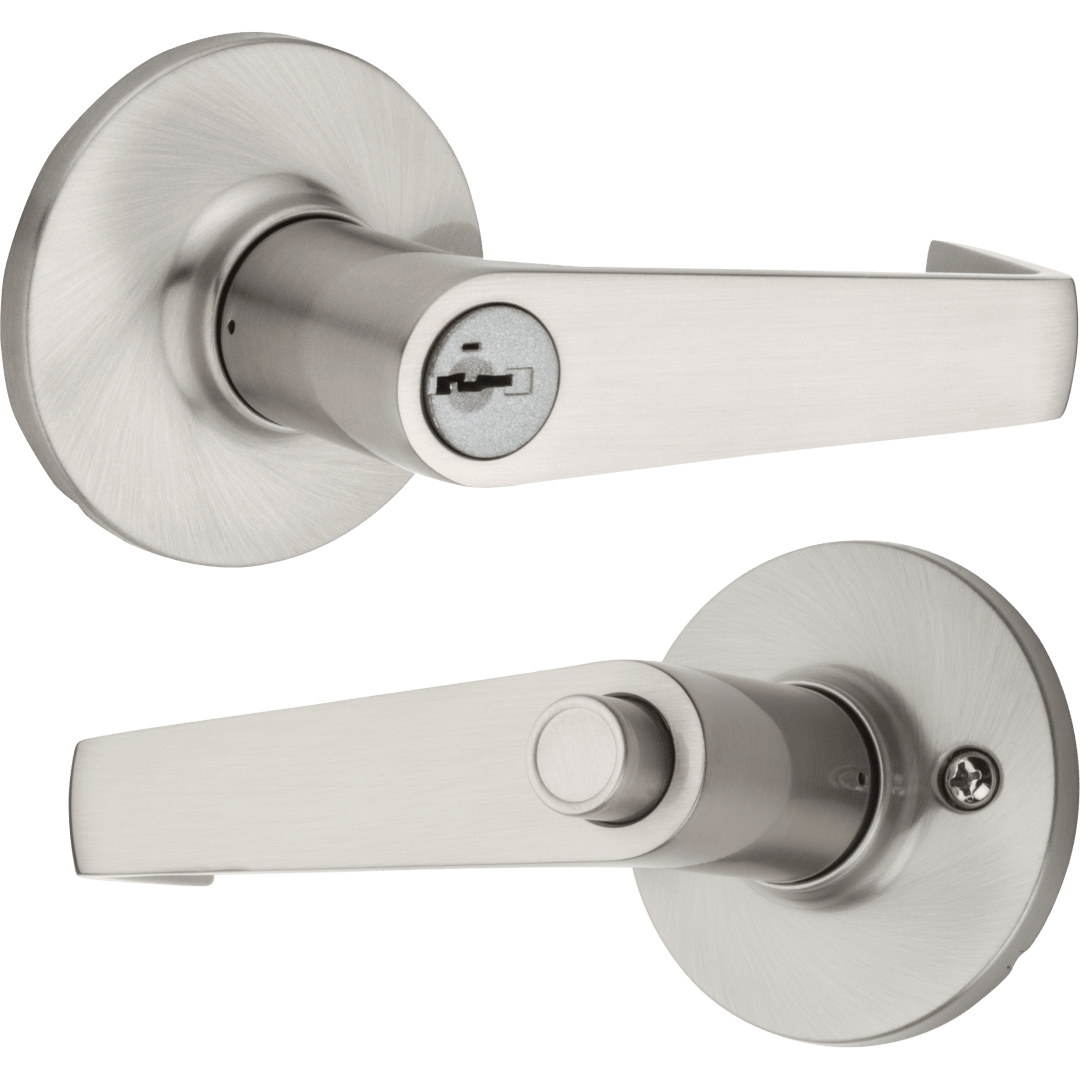 Carson Round Keyed Entry Lever in Satin Nickel featuring SmartKey Security
