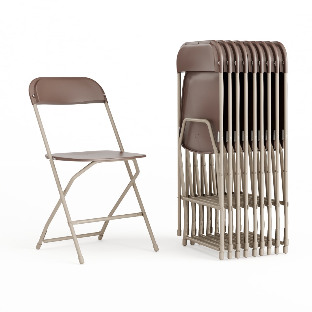 Hercules Series Plastic Folding Chair Brown - 10 Pack 650LB Weight Capacity Comfortable Event Chair-Lightweight Folding Chair