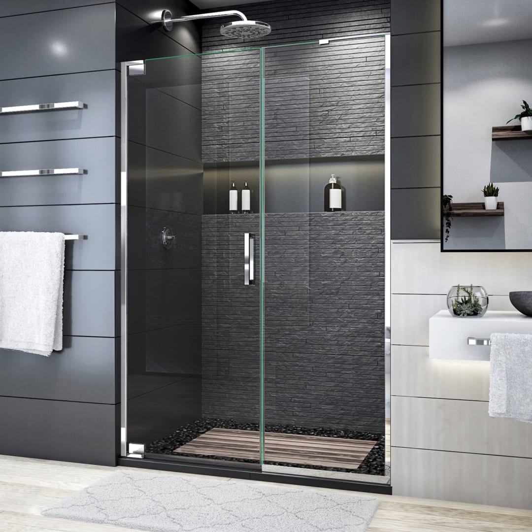 DreamLine Elegance Plus 51 3/4 - 52 1/2 inch W x 72 inch H Frameless Pivot Shower Door in Chrome