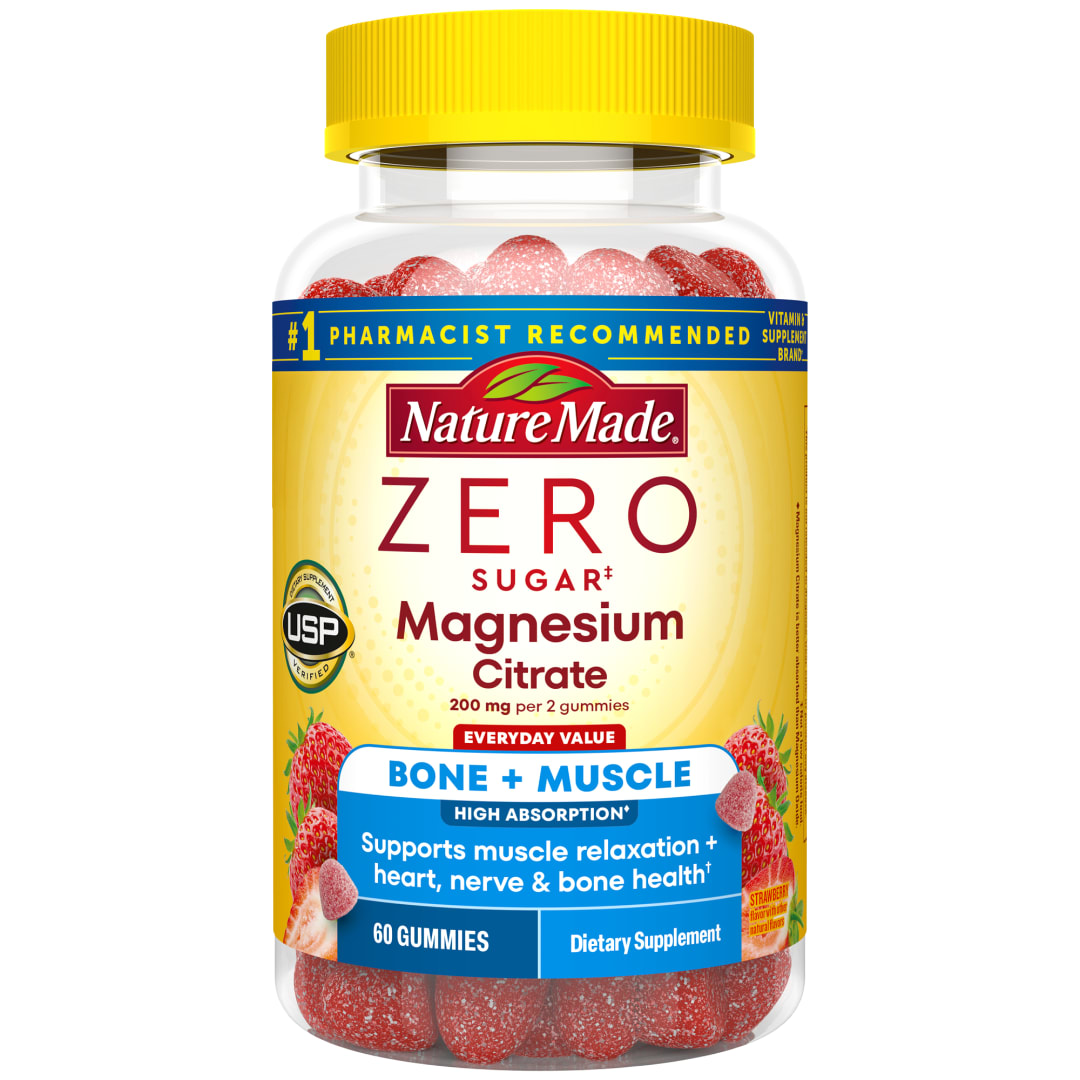 Nature Made Zero Sugar Magnesium Citrate Gummies, Sugar Free Gummies, 60 Count