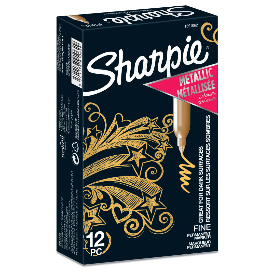 Sharpie® Metallic Permanent Markers, Fine Point, Gold, 12 Count