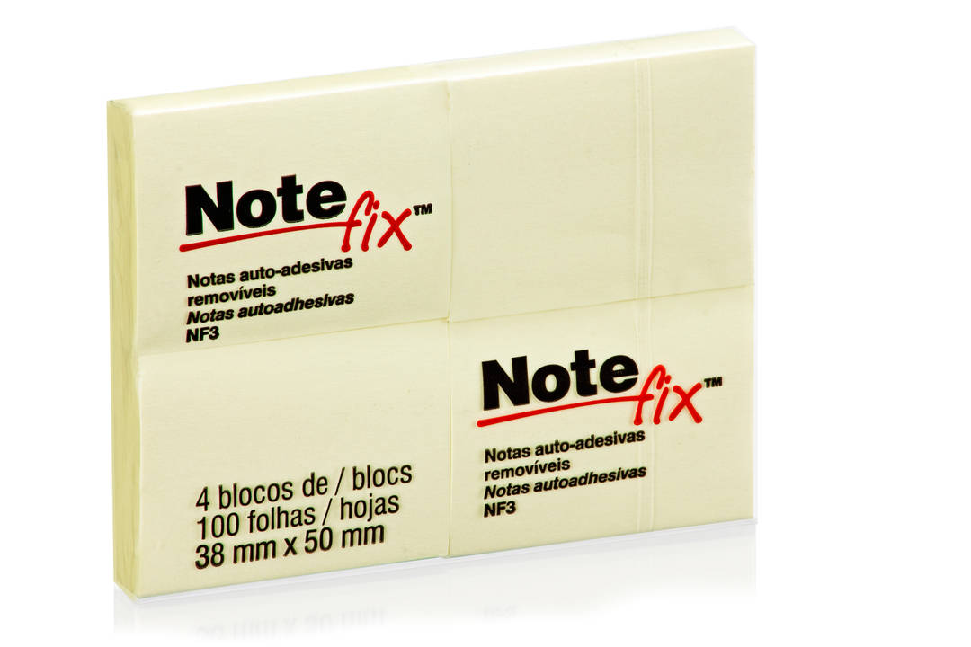 Bloco Adesivo Notefix™, Amarelo, 38mm x 50mm, 4 Blocos/ 100 Folhas