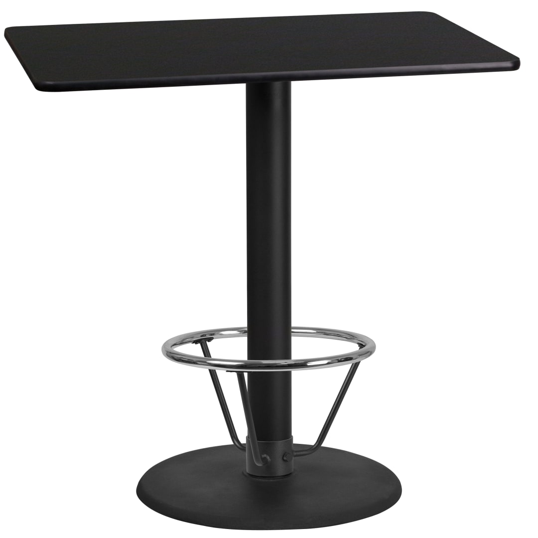 Stiles 24'' x 42'' Rectangular Black Laminate Table Top with 24'' Round Bar Height Table Base and Foot Ring