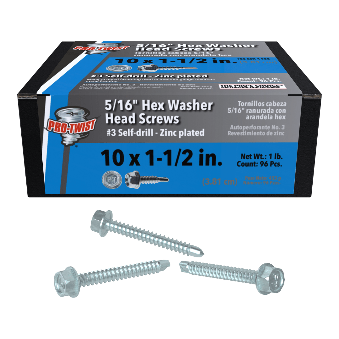 Pro-Twist 10X1-1/2 Zinc Hex Washer Hd #3 S/D 1# Bx Hand Drive Metal To Metal Screws