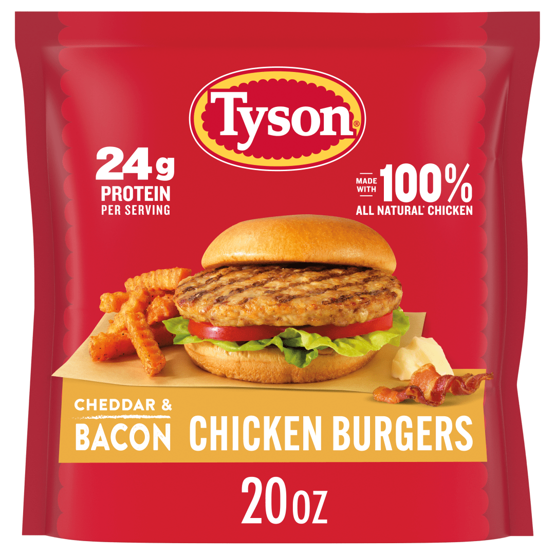Tyson Frozen Cheddar & Bacon Chicken Burgers, 20 oz
