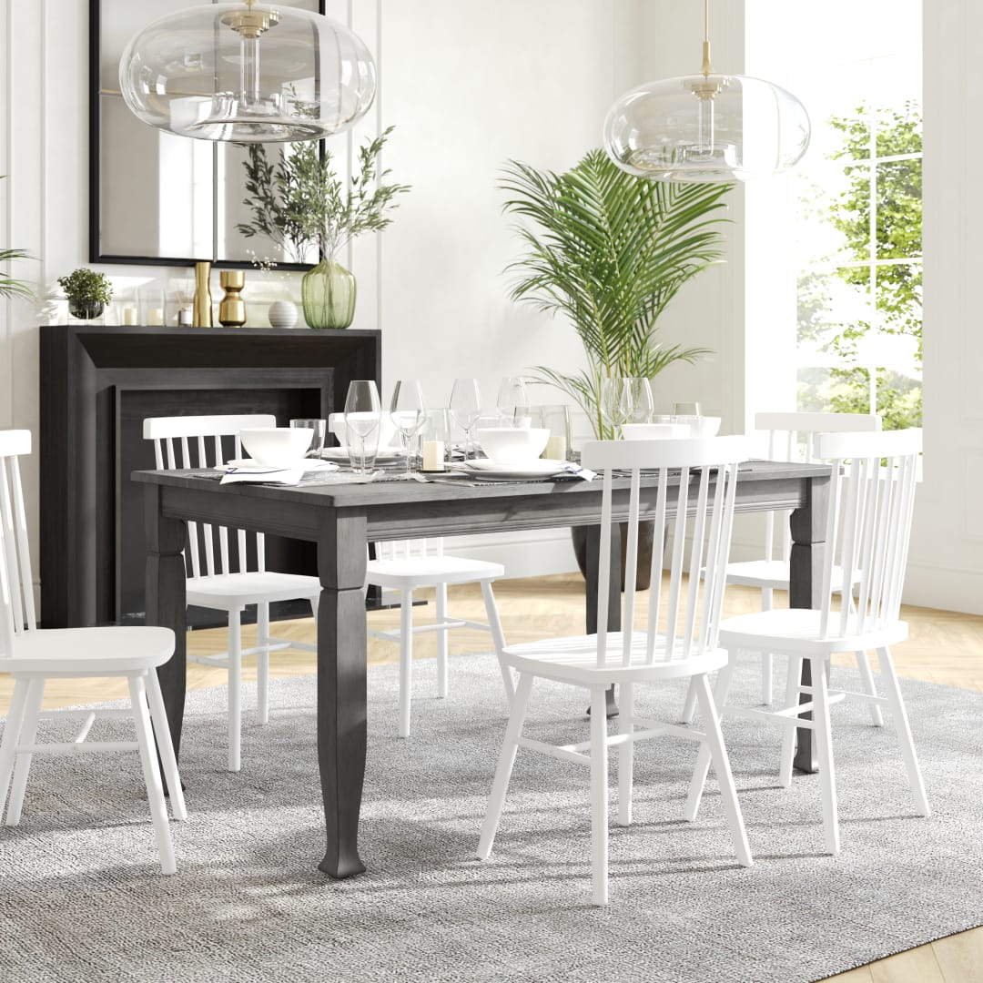 Grace 60" Solid Wood Dining Table with Turned Wooden Legs, Commercial Grade Heavy Duty Rectangle Wood Table for 6, Antique Gray Finish