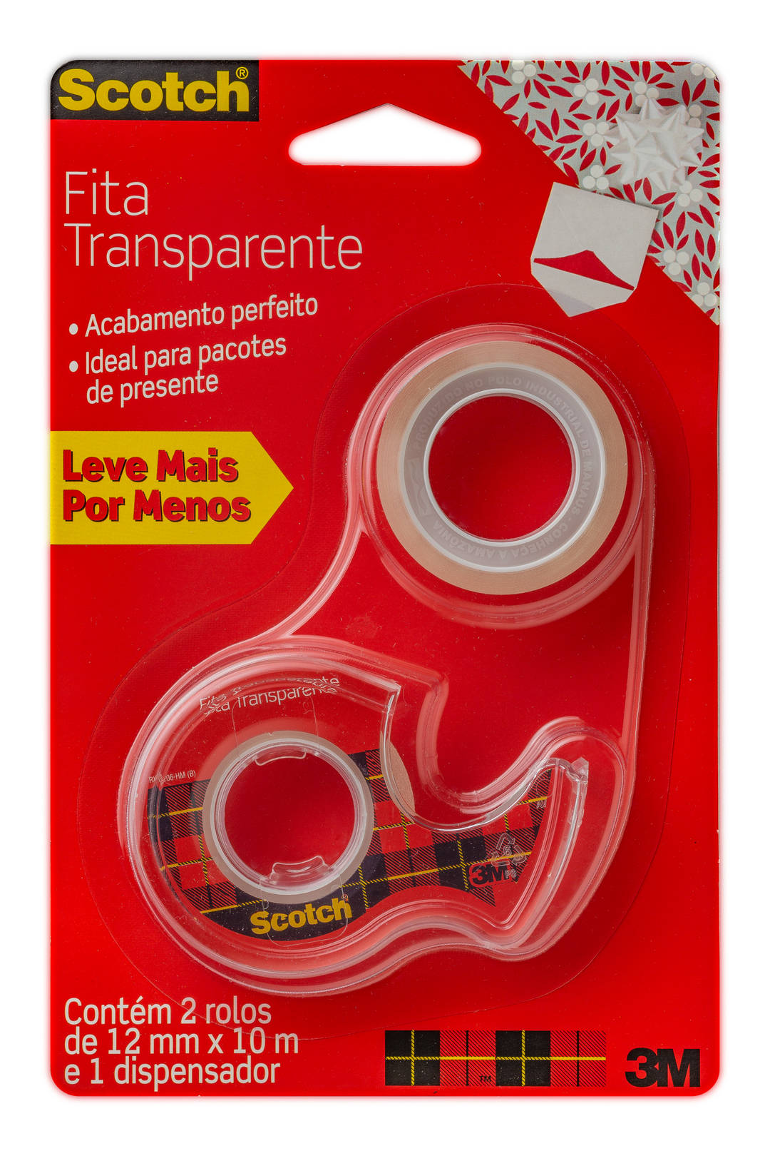 Fita Adesiva Scotch®, Transparente, 12 mm x 10 m, com 2 Rolos e 1 Dispensador Manual