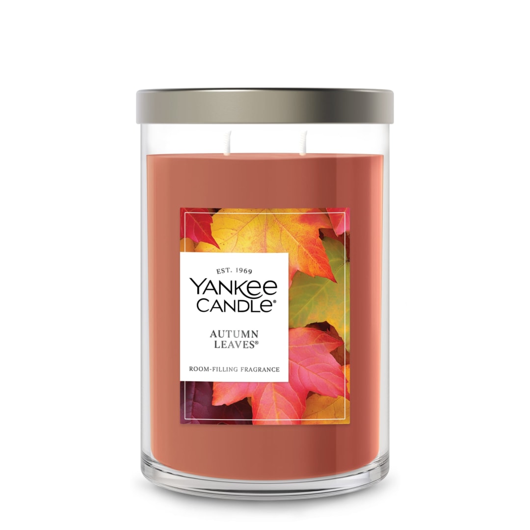 Yankee Candle® Large Tumbler Scented Candle with up to 80 Hour Burn Time, Premium Plant Wax Blend for Consistent Burn, 20 oz Tumbler Candle with Room Filling Fragrance, Autumn Leaves