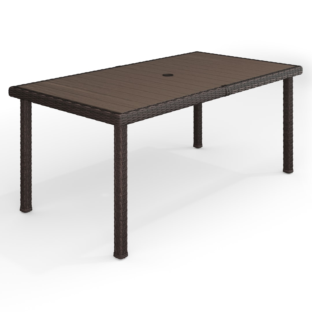 Bedford 71" Indoor-Outdoor Patio Table with Engineered Wood Top in Brown Rattan Wicker