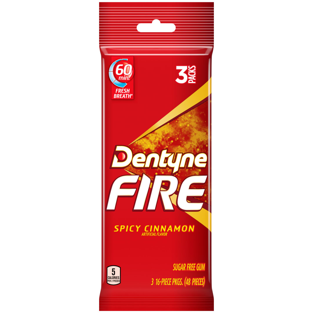 Dentyne Fire Sugar Free Chewing Gum Cinnamon 48 pc MUP 3pk