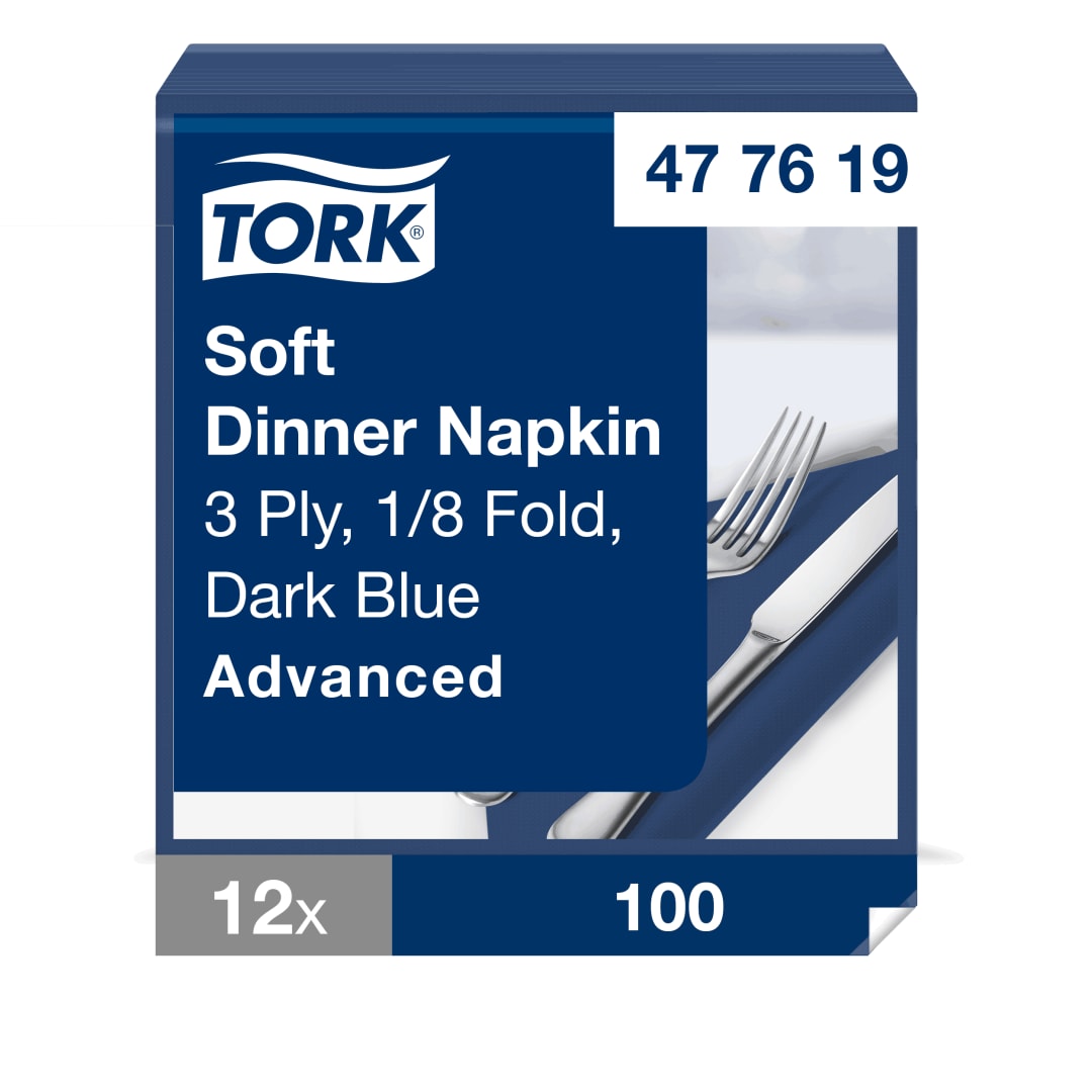 Tork Soft Dark Blue Dinner Napkin 1/8 Folded