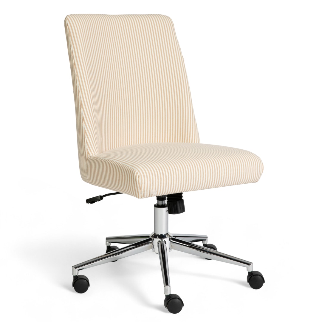 Maeve Upholstered Office Chair in Beige Stripe/Polished Nickel