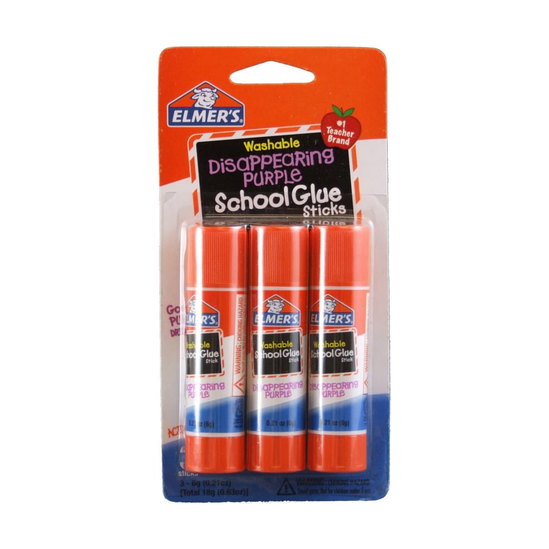 Elmer's Disappearing Purple School Glue Sticks, Washable, 6 Gram, 3 Count