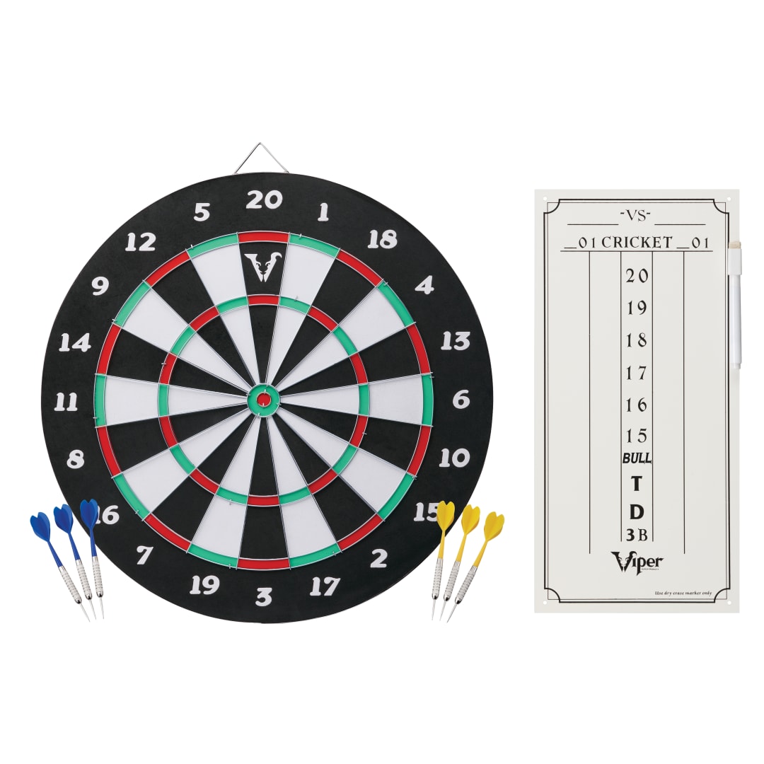 Viper Double Play Coiled Paper Fiber Dartboard with Darts, Viper Small Cricket Dry Erase Scoreboard