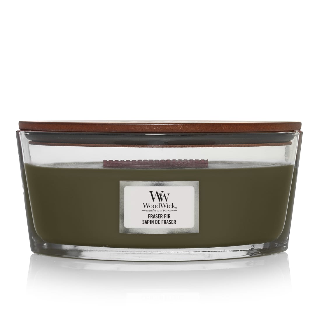 WoodWick Ellipse Vela perfumada | Fraser Fir | con mecha crepitante | Tiempo de combustión: hasta 50 horas