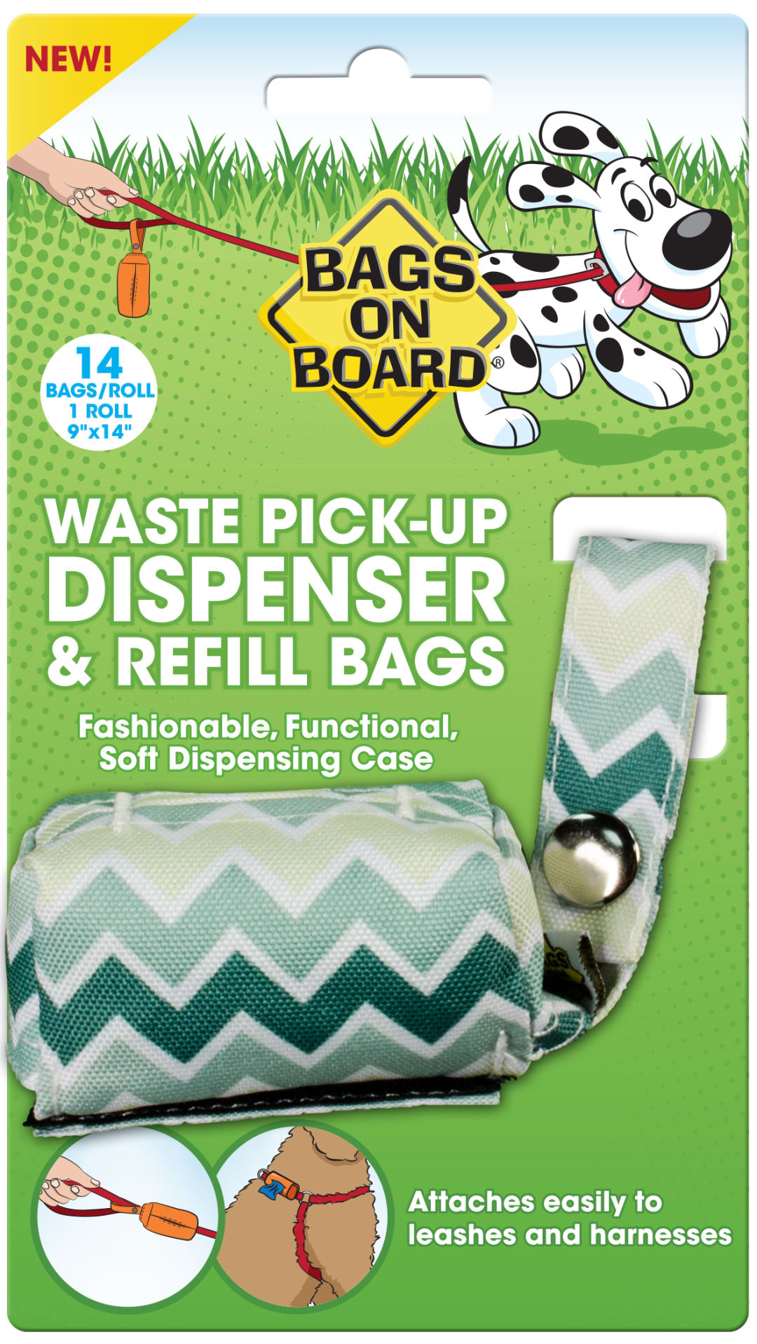 Bags on Board Dog Poop Bags Dispenser with 14 Refill Bags | Attaches to Most Leashes