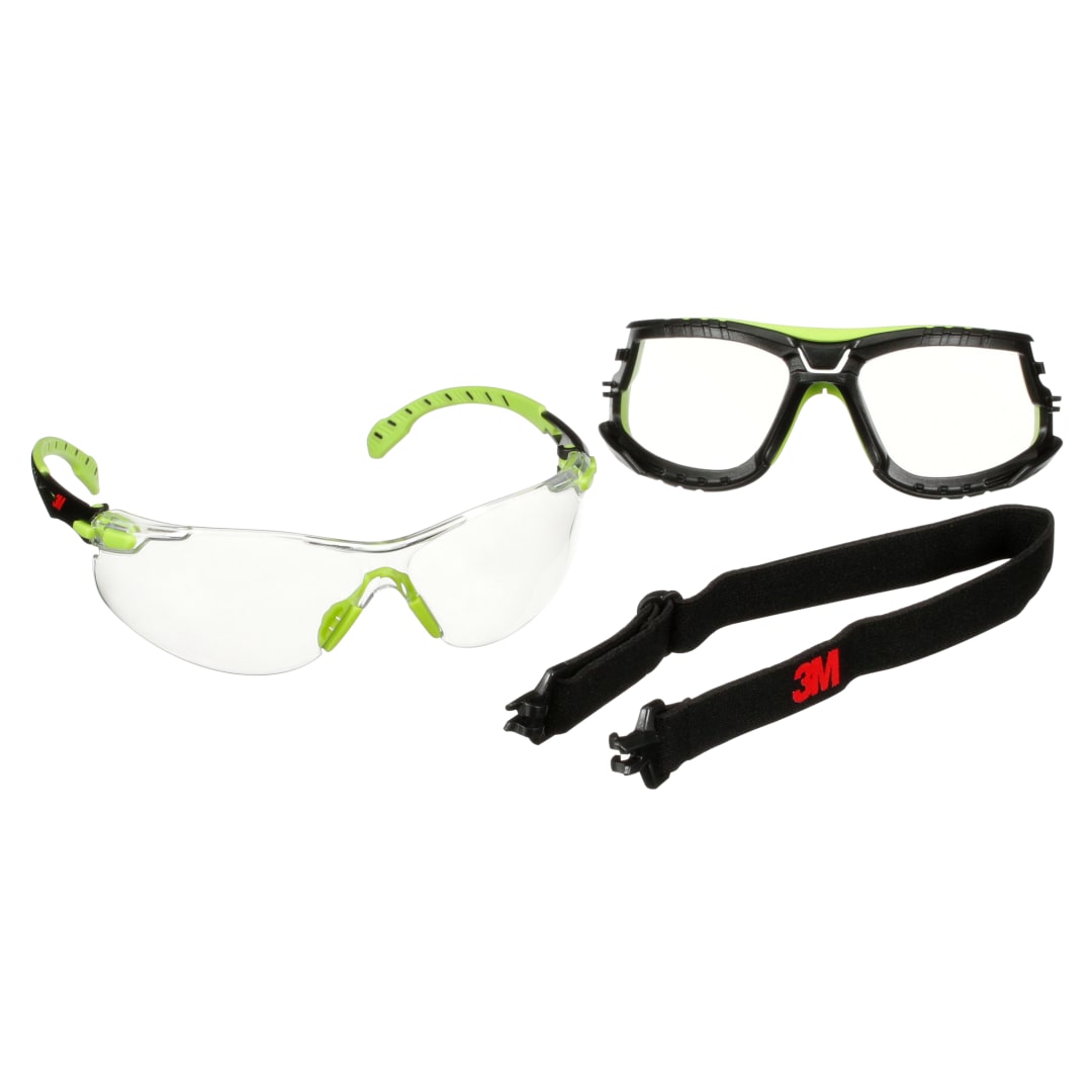 3M™ Solus™ 1000 İş Güvenliği Gözlükleri, Yeşil/Siyah çerçeve, Scotchgard™ Buğu Önleyici / Çizilmeye Dayanıklı Kaplama (K ve N), Şeffaf lens, TPE içlik ve Kayış, S1201SGAF-TSKT-EU