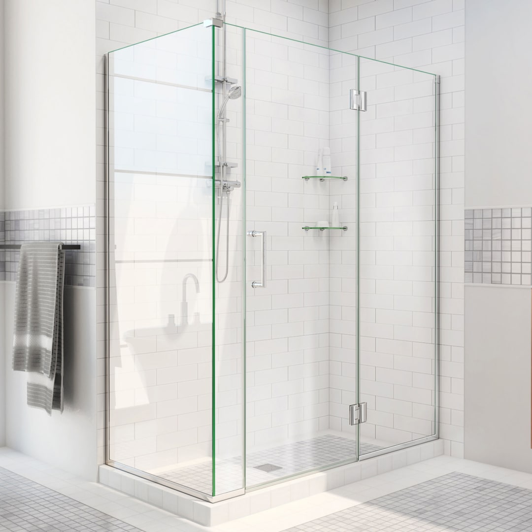 DreamLine Unidoor-X 58 1/2 inch W x 34 3/8 inch D x 72 inch H Frameless Hinged Shower Enclosure in Chrome