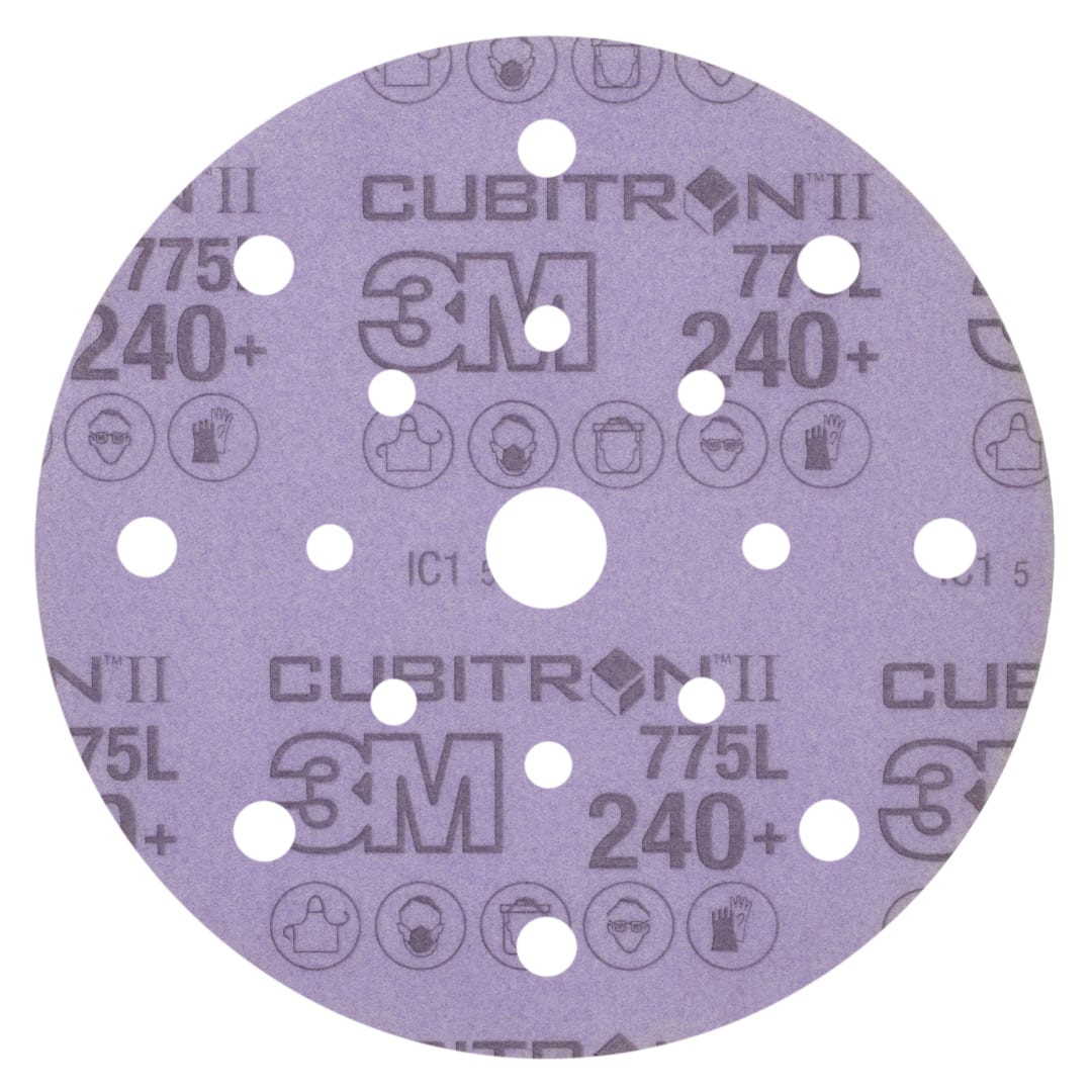 3M™ Cubitron™ II Hookit™ 775L Film Disk, 240+ 3MIL, 152.4 mm x NH, 17HL, Die 600FL, 50/Carton, 250 ea/Case