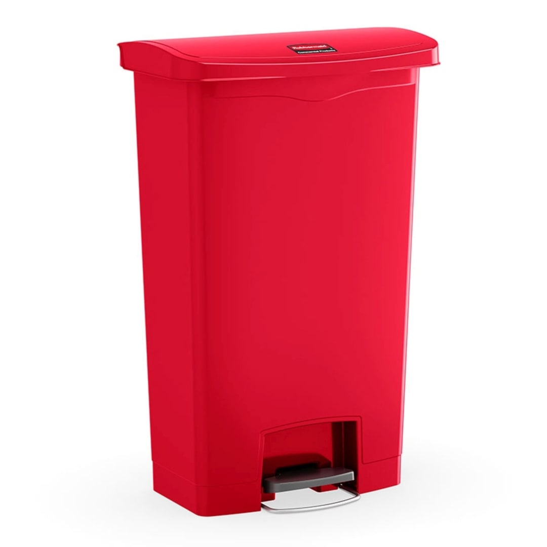 Rubbermaid Commercial Products STREAMLINE 24 GAL Step-On Resin Front Step Trash Can, Red