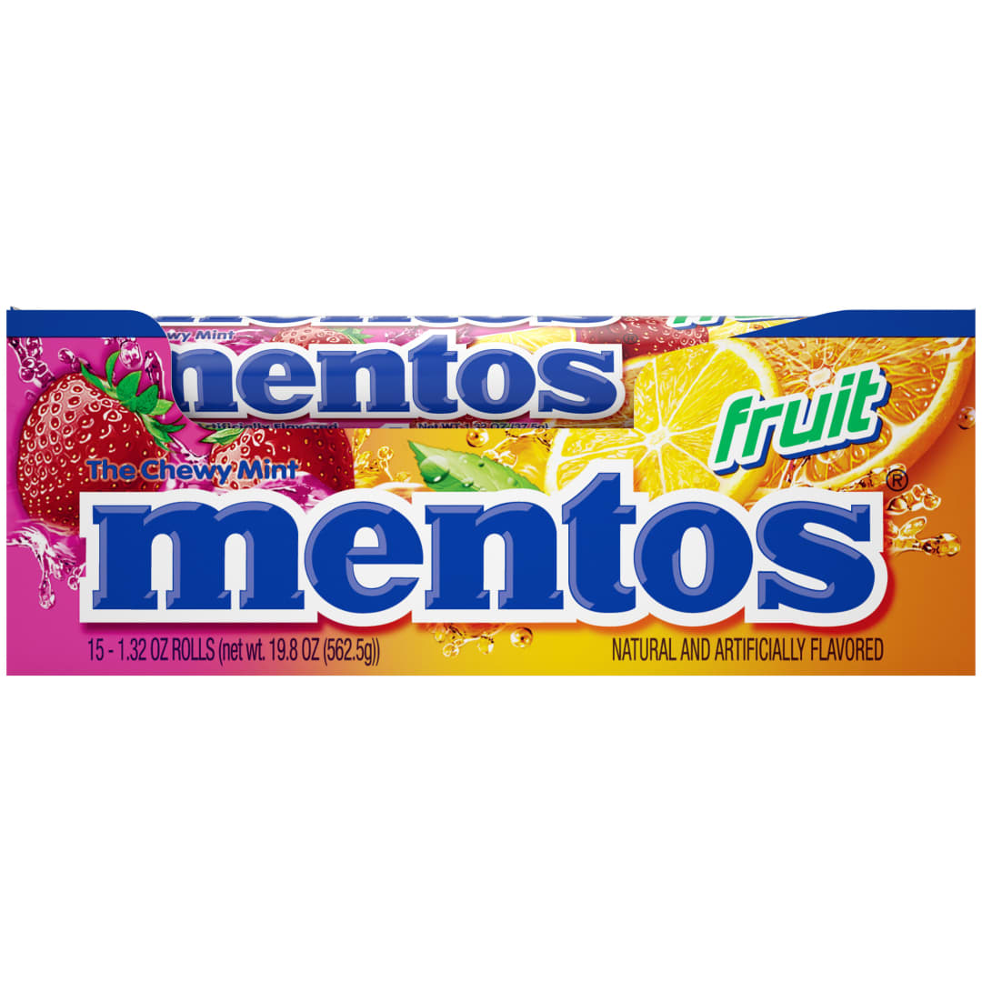 Mentos Chewy Mints Fruit 14 pc Single Rolls - 15 Pack