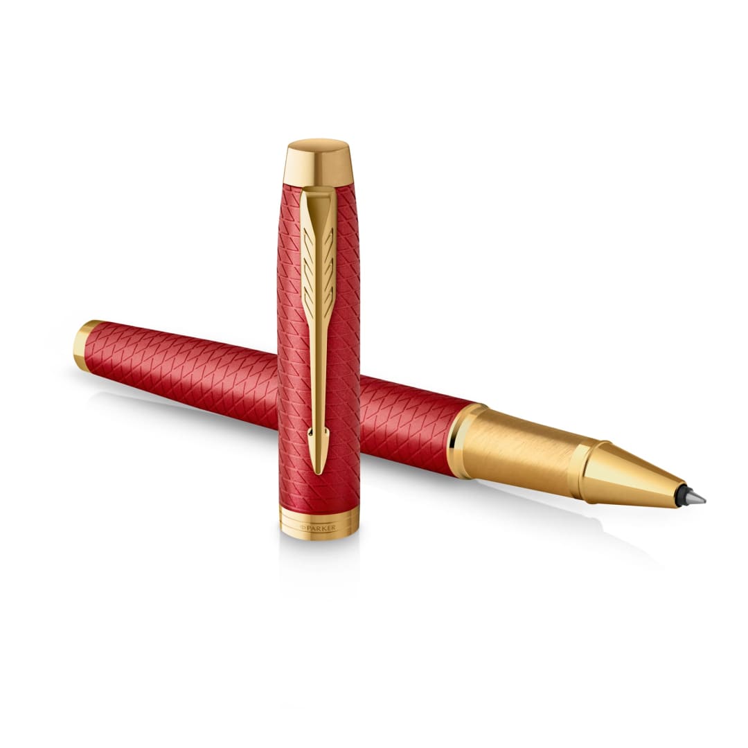 Parker IM RollerBall® Pen | Premium Red Lacquer with Gold Trim | Fine Point with Black Ink Refill | Gift Box