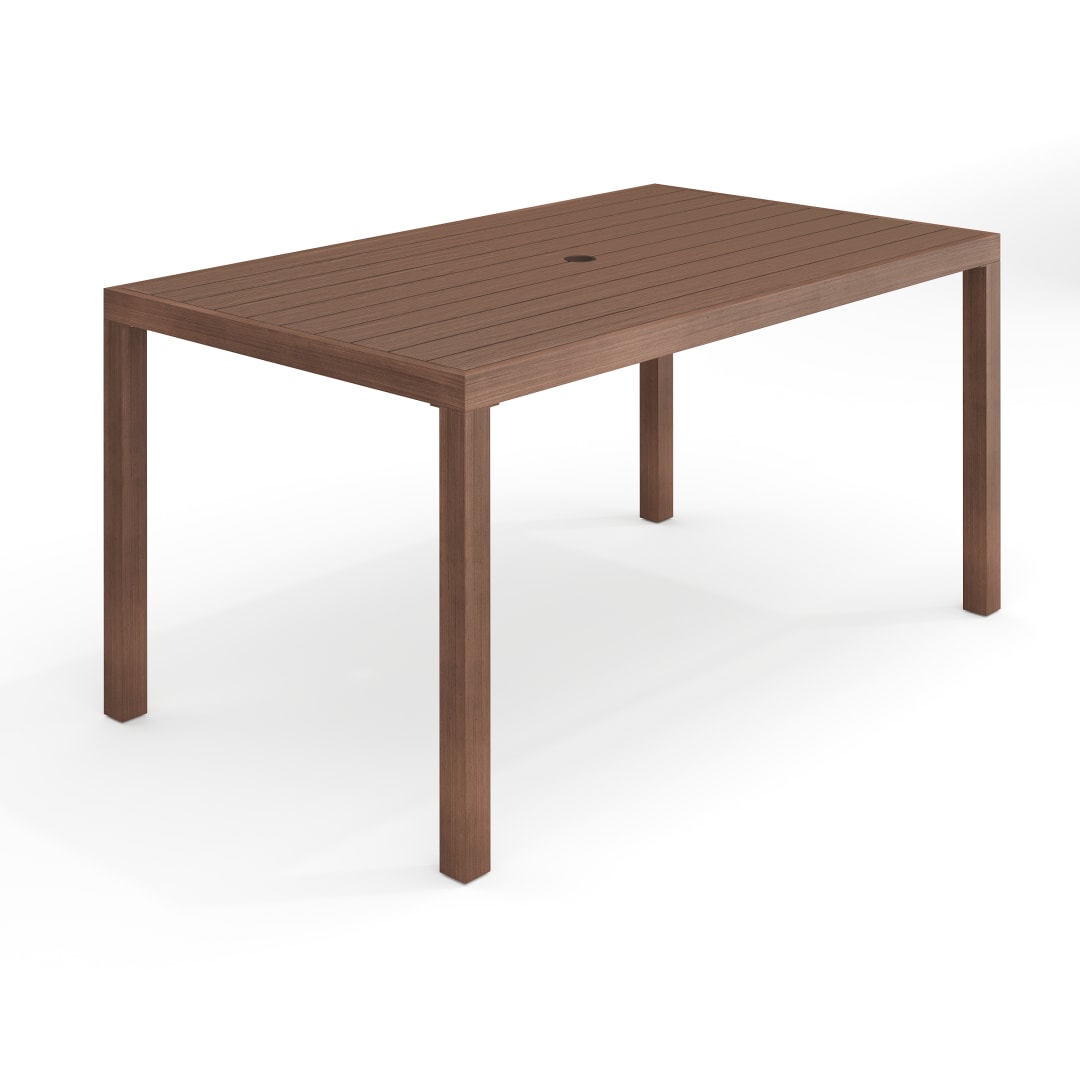 Bedford 62" Indoor-Outdoor Patio Table with Brown Brushed Woodgrain Aluminum Finish