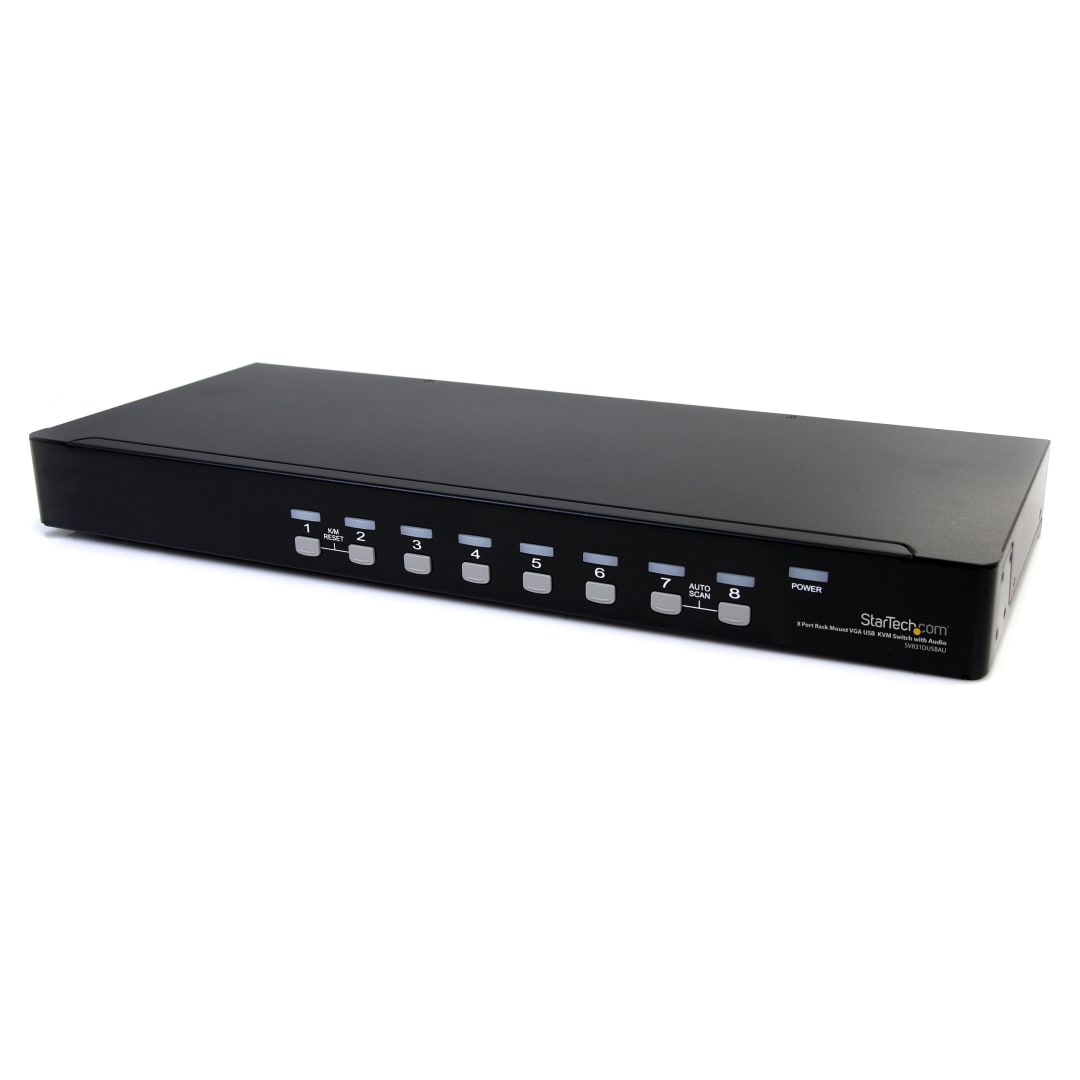 8 Port Rackmount USB VGA KVM Switch  w Audio Audio Cables In