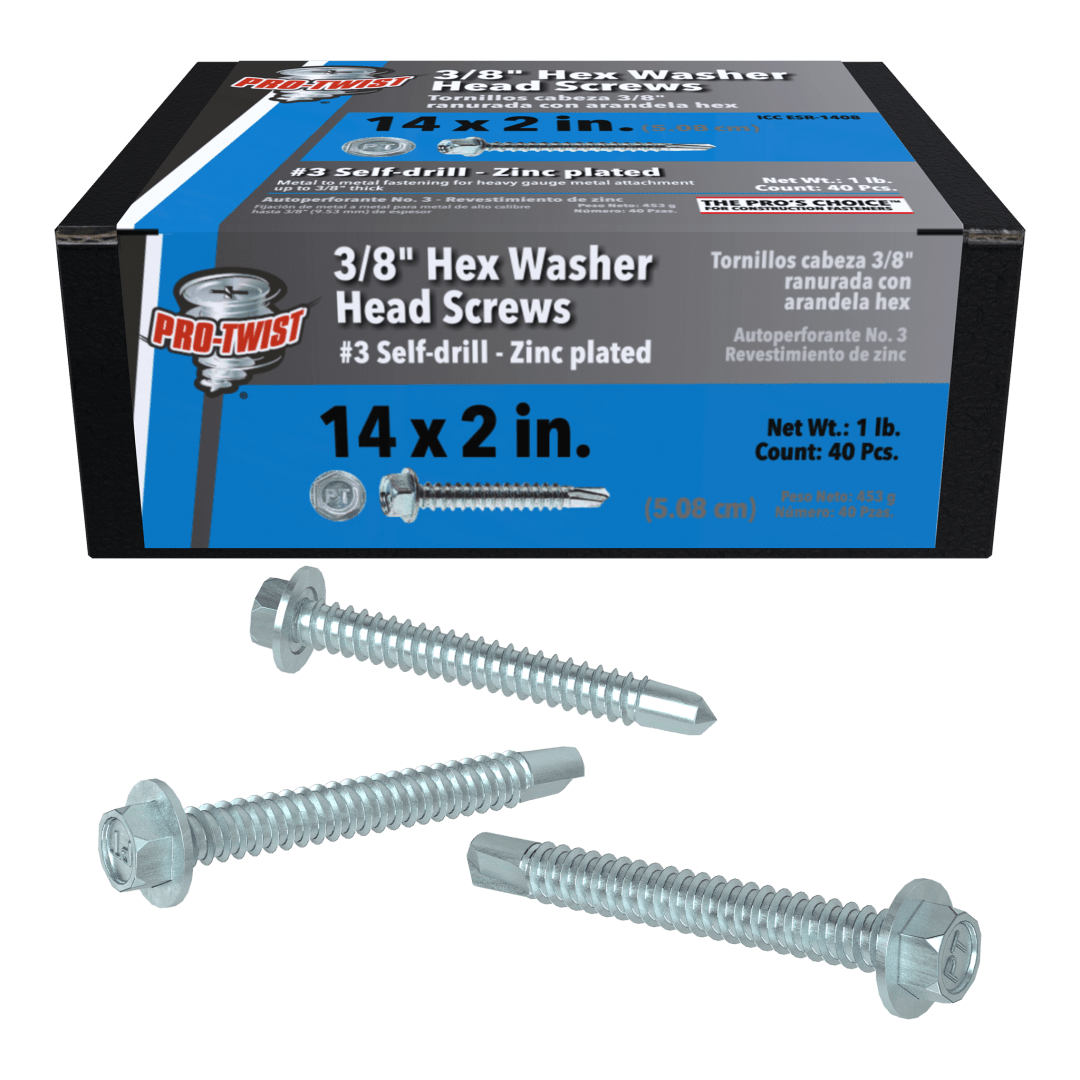 Pro-Twist 14X2 Zinc Hex Washer Hd #1 S/D 1# Box Hand Drive Metal To Metal Screws