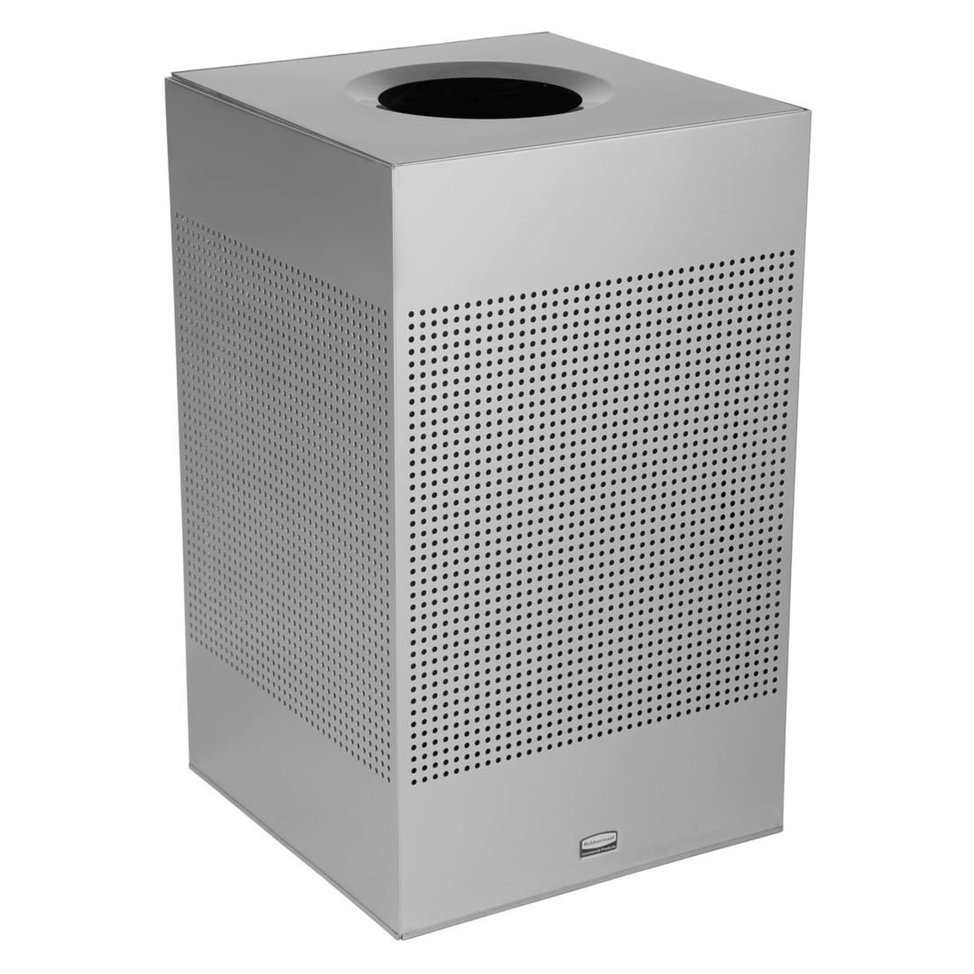 Rubbermaid Commercial Products Silhouettes 20 Gal Square Open Top Trash Can, Stainless Steel
