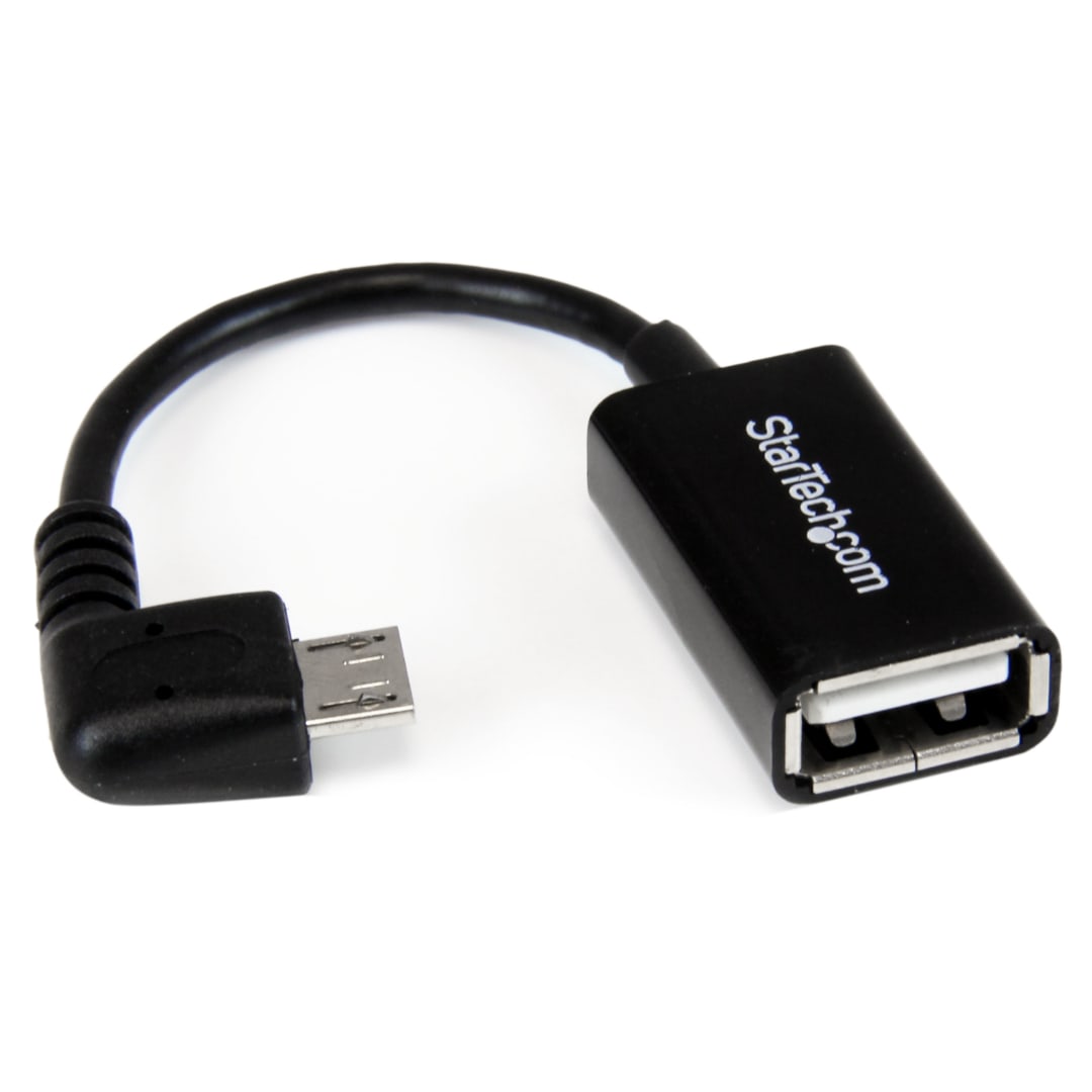 Right Angle Micro USB to USB OTG Host Adapter M F