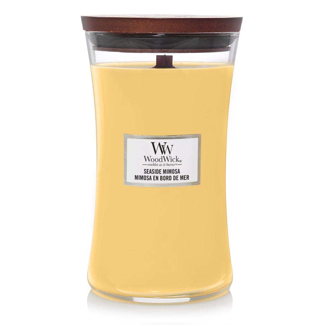 WoodWick® Large Hourglass Scented Candle | Seaside Mimosa | with Crackling Wick | Up to 130 Hours Burn Time