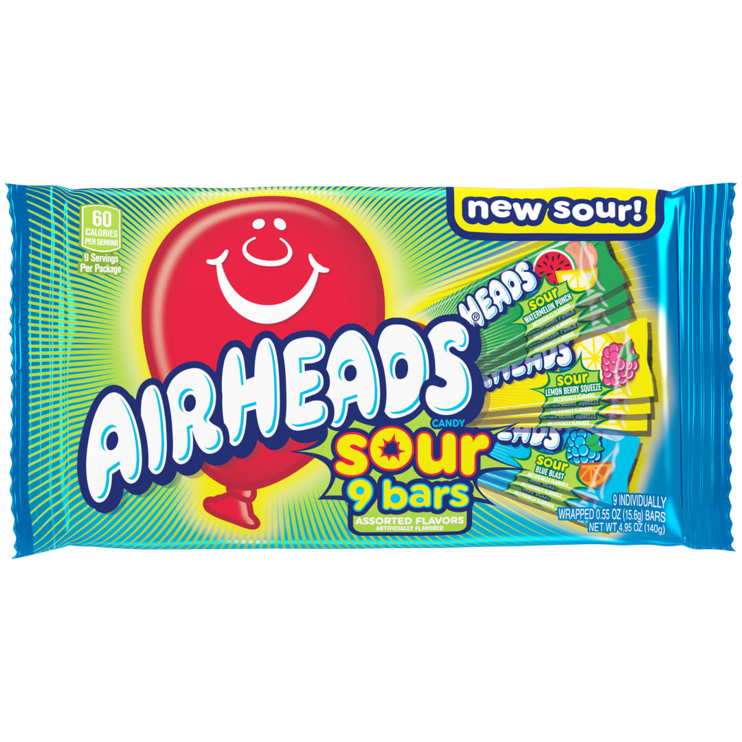 Airheads Sour Bars Assorted Flavors 9 pc Check Stand Bag