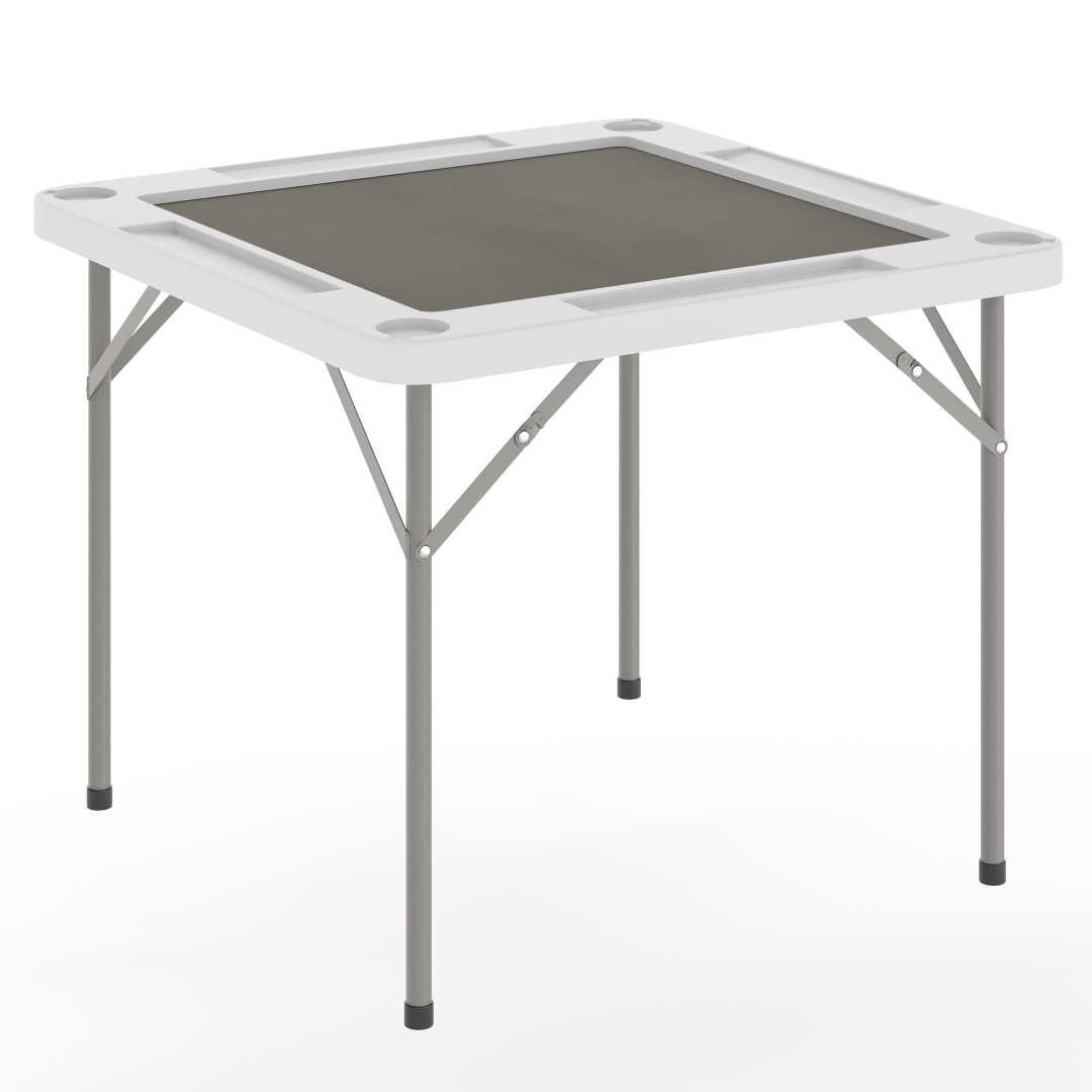 Silas 34.5" Square 4-Player White Folding Card Game Table with Gray Playing Surface and Cup Holders