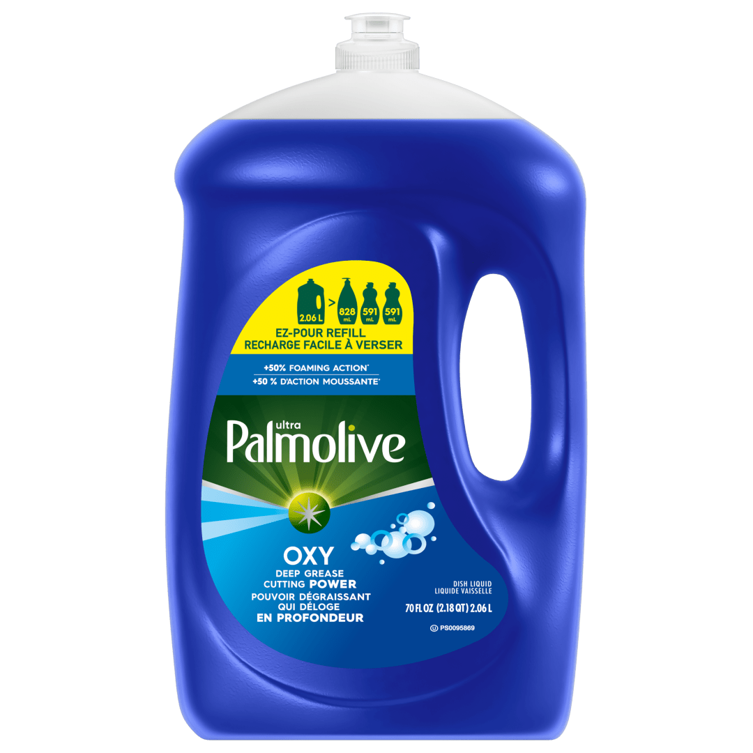 Liquide vaisselle Palmolive Ultra Oxy, élimine la graisse et la saleté, sans trempage, action puissante sur les plastiques, liquide vaisselle, bouteille de recharge EZ-Pour de 2,06 L