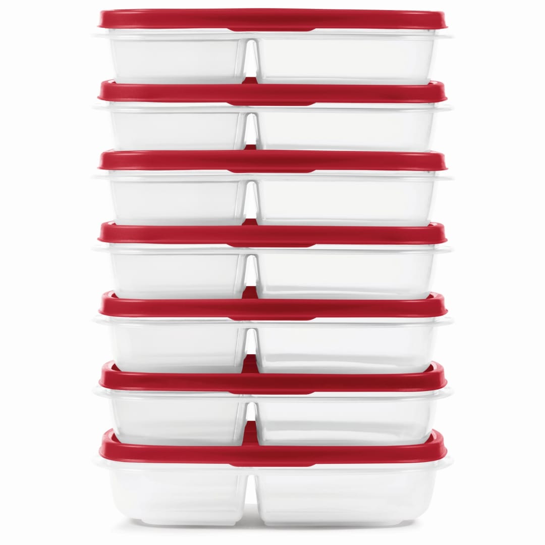 Rubbermaid® EasyFindLids™ Meal Prep Containers, 3 Compartments, 5.1 Cup, 7 Pack