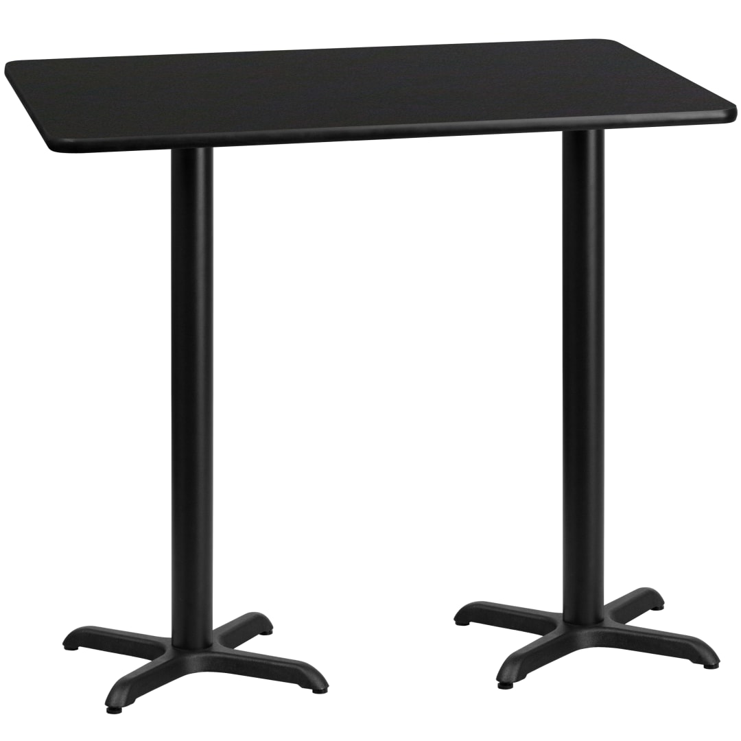 Stiles 30'' x 60'' Rectangular Black Laminate Table Top with 22'' x 22'' Bar Height Table Bases