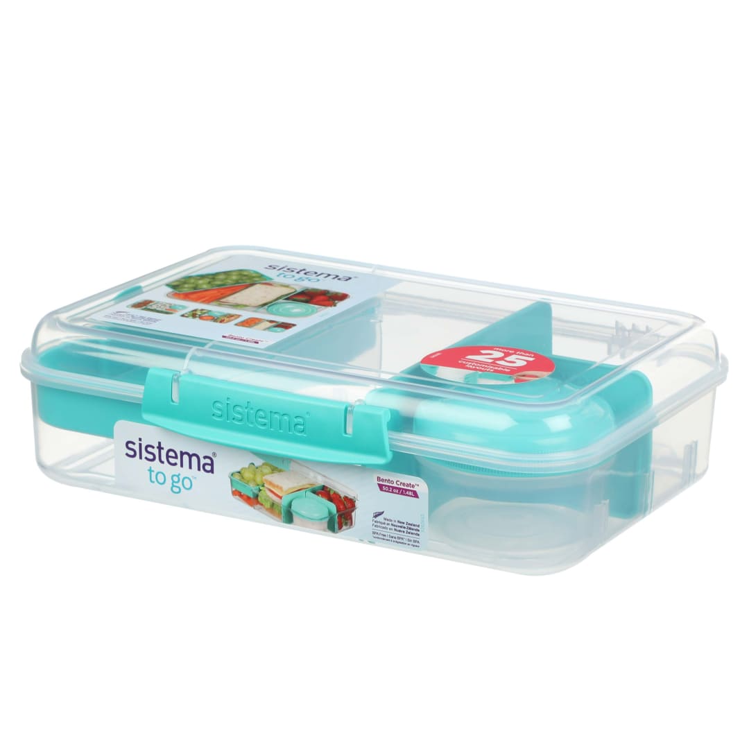Sistema TO GO Bento Box Create | Fiambrera con compartimentos y recipiente para aperitivos | 1.48L | Minty Teal