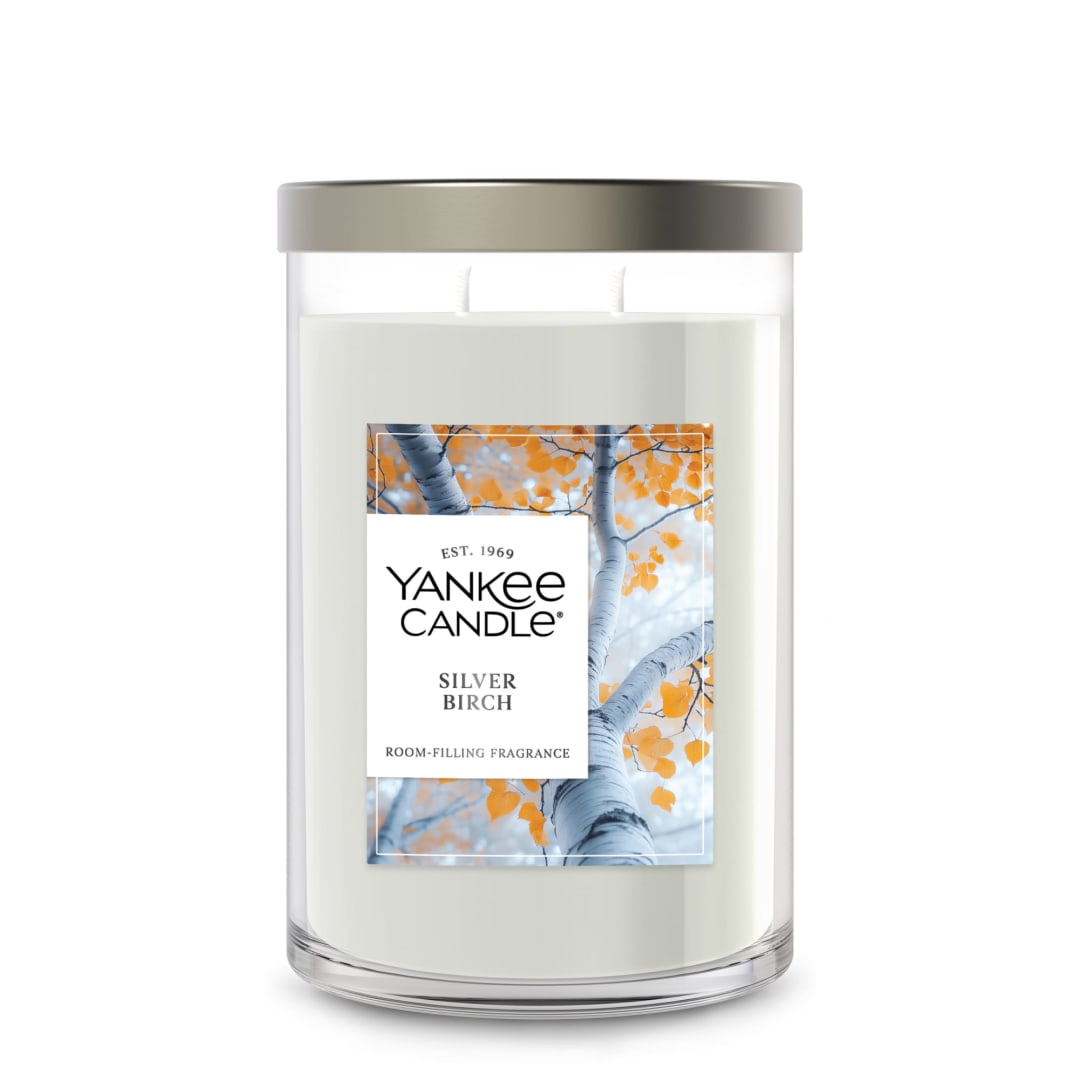 Yankee Candle Large Tumbler Scented Candle with up to 80 Hour Burn Time, Premium Plant Wax Blend for Consistent Burn, 20 oz Tumbler Candle with Room Filling Fragrance, Silver Birch